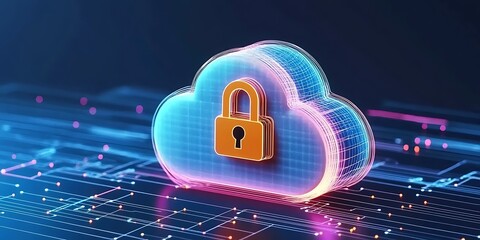 lock and keyscloud security services, stylized cloud icon integrated with a secure padlock symbol, representing data protection and cybersecurity in cloud computing environments..