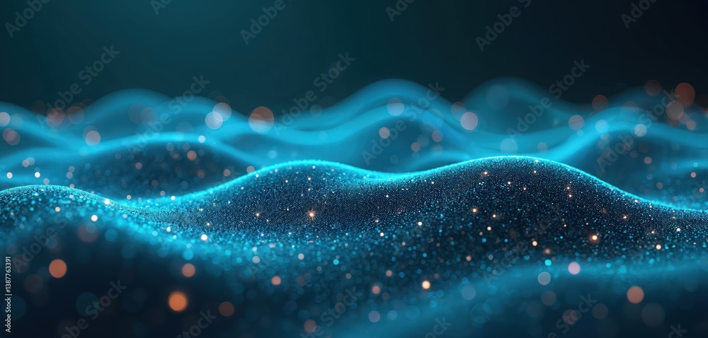 Aufkleber Abstract blue glowing background with digital waves and dots. Data concept, tech visualization, digital information. Ideal backdrop for tech, innovation, artificial intelligence and science.