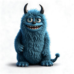 Obraz premium moody fluffy blue monster cute 3d art illustration in transparent background transparent background isolated png stock
