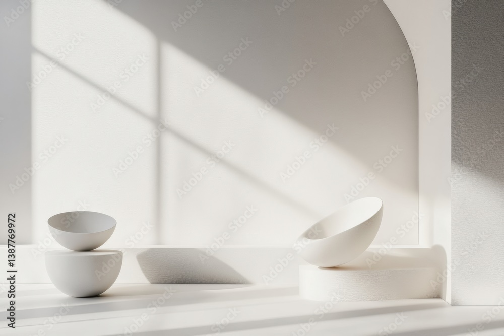 Poster Sophisticated abstract background with soft 3D shadows on a smooth white surface showcasing elegant minimalism and contemporary design elements