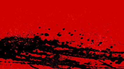 A grunge red background that was half splattered with black paint.