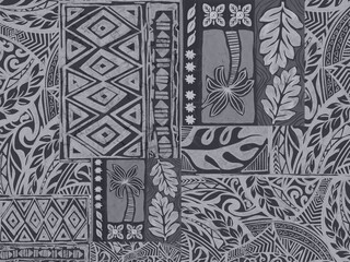 Aloha hawaii rainforest beach   tropical Polynesian digital clipart  pattern, tiki, aztec textile print, geometric background © HoyaBouquet