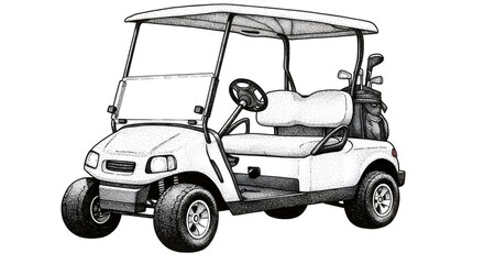 Fototapeta premium Rendering of Golf Cart Vehicle with Clubs on White Background