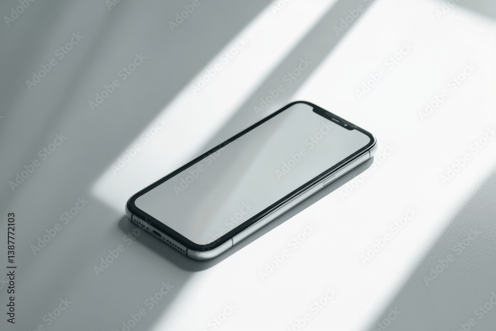 Fototapete sleek modern smartphone resting on clean white surface with soft diffused lighting in minimalist tec