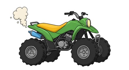 Cartoon ATV Illustration Green All Terrain Vehicle with Exhaust Smoke