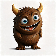 smiling brown monster cute 3d art illustration in transparent background transparent background isolated png stock