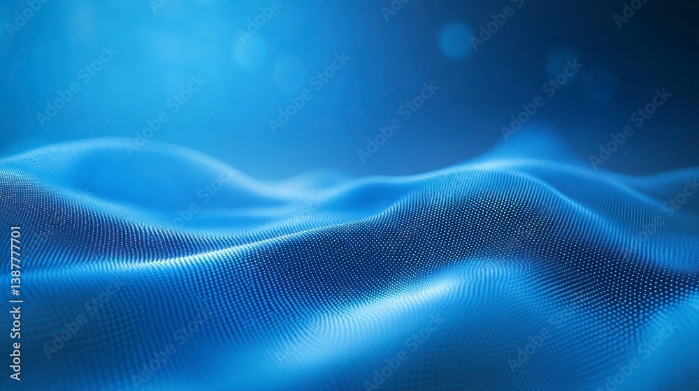 Poster Abstract blue digital wave background with soft bokeh lights.