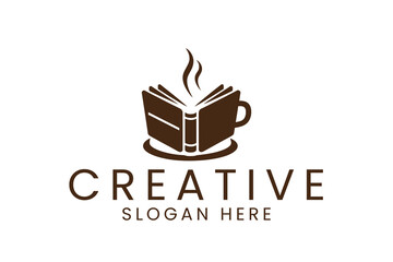 Book Shaped Coffee Cup Logo Design Template hot icon cafe dark image brand retro