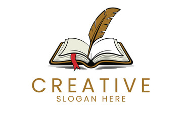 Elegant Open Book Quill Pen Design Logo Template red gold icon brown brand style