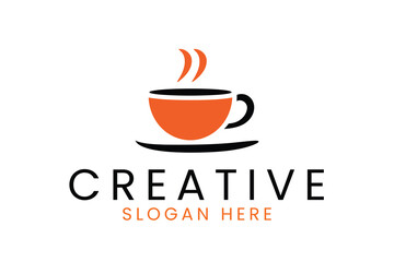 Simple Orange Coffee Cup Logo Design Template hot tea mug icon cafe food flat   