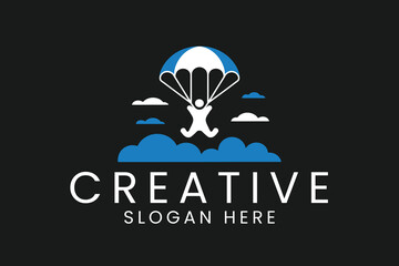 Skydiving Adventure Parachuting Design Logo Graphic man blue jump icon bold flat