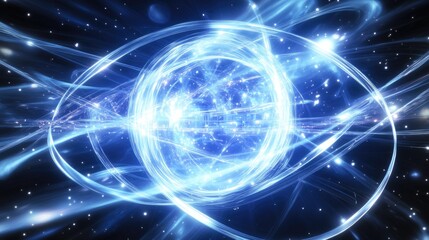 Obraz premium Quantum computing visualization with futuristic processor and abstract energy flows symbolizing innovation