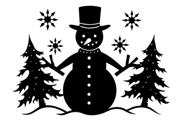 snowman and christmas tree