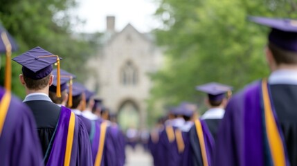 Celebration of Achievement, a group of university graduates in caps and gowns stands together outdoors, capturing the joy and pride of their academic accomplishments.