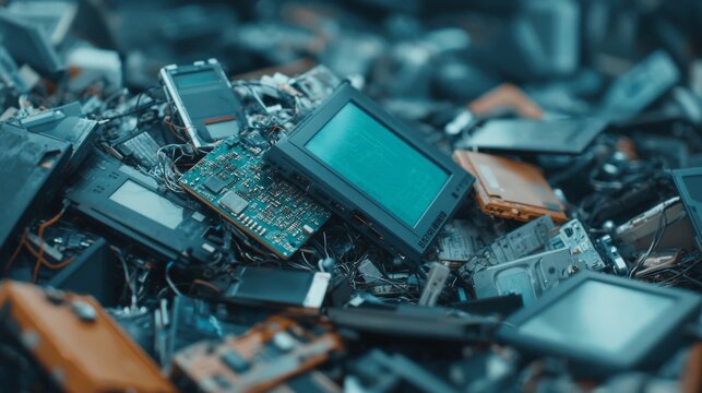 E-Waste Recycling Process, a tech recycling facility focused on sorting electronic waste, separating recyclables, and safely removing hazardous materials for environmental sustainability
