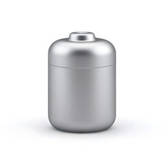 Obraz premium A silver cylindrical canister with a rounded top and a small recessed opening