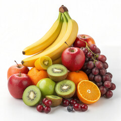 fresh fruits and vegetables on white