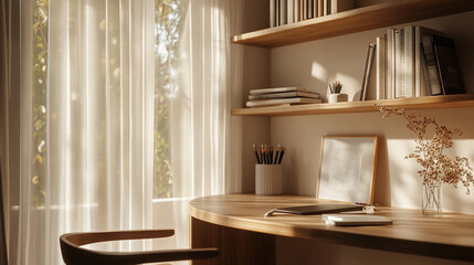 Minimalist Curved Wood Home Office Corner Design