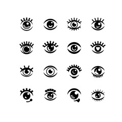 set of eyes, vector illustration of a human eye, woman eyes, black silhouette vector icons isolated on white background