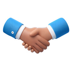 business handshake isolated on white, handshake between two businessmen, 3D cartoon handshake depicts a business agreement or partnership.
