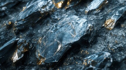 Fototapeta premium Close-up of dark, rough, textured rocks with subtle light reflections.