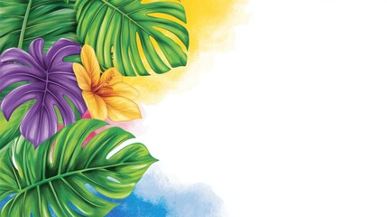 A summer music festival flyer with colorful gradients, bold typography, and tropical elements