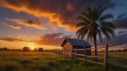 Sunset over the farm
