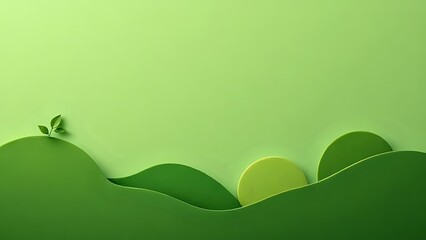 Fototapeta premium Minimal organic shapes in earthy green tones with soft grain texture, symbolizing nature and sustainability. 