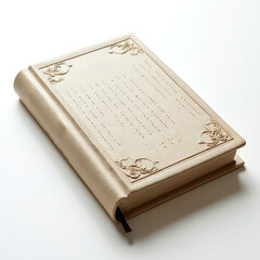 Fototapeta premium Braille book close-up. Pages with tactile dots for visually impaired. Textured cover, embossed floral corner design. Overcoming hardships, disability, reading for blind.