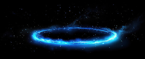 Obraz premium vibrant blue ring of light glows against dark cosmic background, surrounded by twinkling stars, creating mesmerizing and ethereal atmosphere