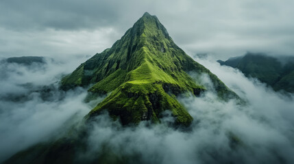 Weather forcast, A scenic mountain landscape with partial cloud coverage in high fidelity.
