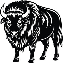 Fototapeta premium Adobe Illustrator Bison silhouettes and icons. black flat color simple elegant white background Bison animal vector and illustration