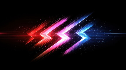 Dynamic abstract background featuring vibrant neon arrow lines in red, pink, and blue, creating sense of movement and energy. design is enhanced by sparkling particles, evoking futuristic feel