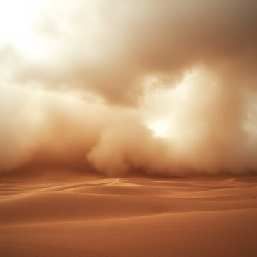 Dramatic sandstorm rolling over a desert landscape, cinematic and intense