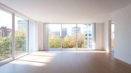 Obraz premium Empty modern apartment with city views