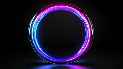 glowing circular shape with vibrant neon blue and purple lights creates futuristic and abstract atmosphere, perfect for modern design projects