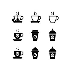 coffee cup icon set , black silhouette icons isolated on white background