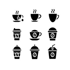 coffee cup icon set , black silhouette icons isolated on white background