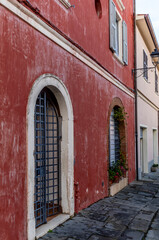 The old narrow streets in the medieval town of Riparbella in Tuscany