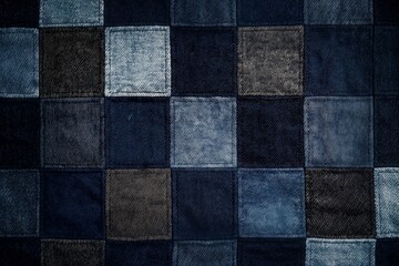 Fototapeta premium Light and dark denim fabric texture stitched together in a checkered pattern.
