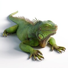 Obraz premium Cute 3D Green Iguana Lounging Lazily with Textured Skin