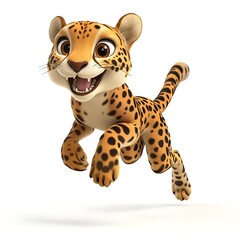 Leaping Cheetah Cub: A joyful cheetah cub leaps with exuberant energy, its spotted coat and adorable expression embodying the playful spirit of youth.