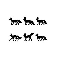 silhouettes of animals fox ,black silhouette icons isolated on white background