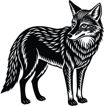 black and white standing fox clip art preview
