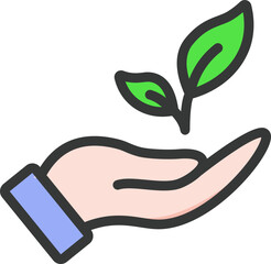 Hand Leaf Filled Line Icon