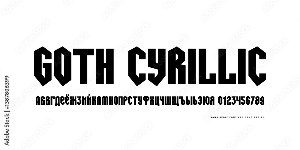 Fototapete cyrillic sans serif font in gothic style. letters and numbers for logo and emblem design. black prin