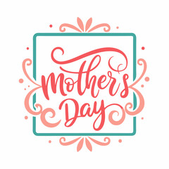Happy mothers day calligraphy, floral text on white background