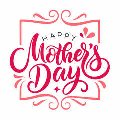 Happy mothers day calligraphy, floral text on white background