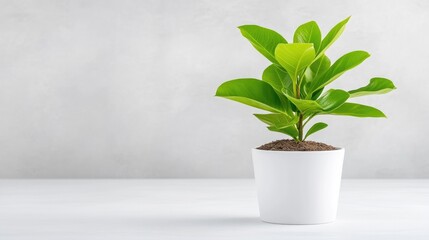 Fototapeta premium Potted plant, bright green leaves, simple style