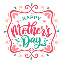 Happy mothers day calligraphy, floral text on white background